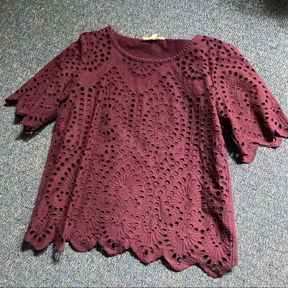 Burgundy- purple eyelet cut out shirt from Anthropologie. worn once.